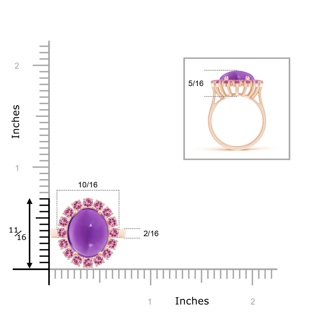 12x10mm AAA Oval Cabochon Amethyst and Pink Tourmaline Halo Ring in Rose Gold Product Image