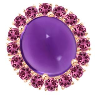 16x14mm AAAA Oval Cabochon Amethyst and Pink Tourmaline Halo Ring in Rose Gold