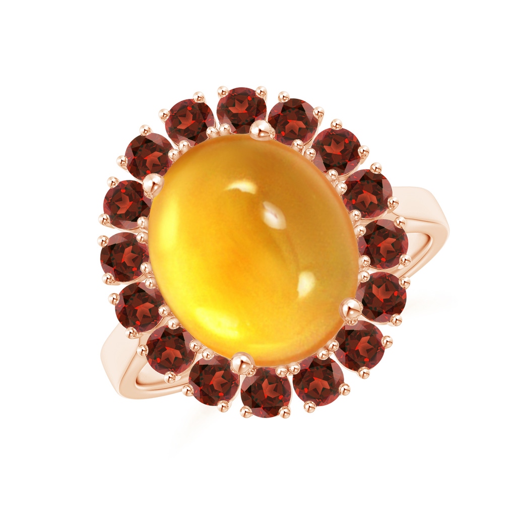 12x10mm AAAA Oval Cabochon Citrine and Garnet Halo Ring in Rose Gold 