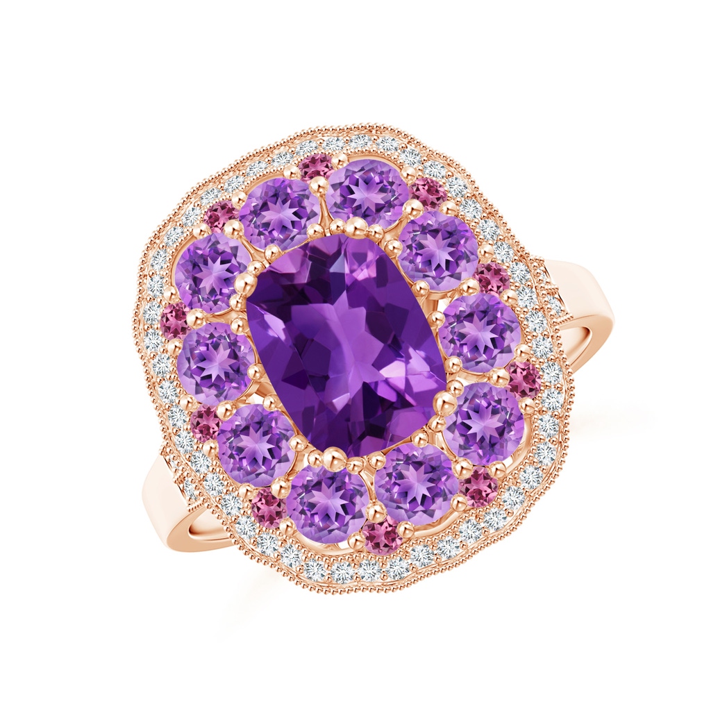 8x6mm AAAA Cushion Amethyst Cocktail Ring with Milgrain Detailing in Rose Gold