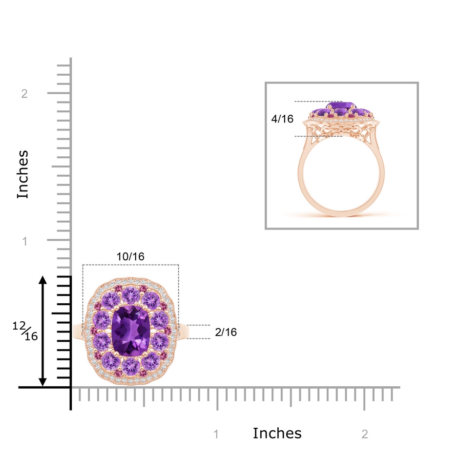 8x6mm AAAA Cushion Amethyst Cocktail Ring with Milgrain Detailing in Rose Gold product image