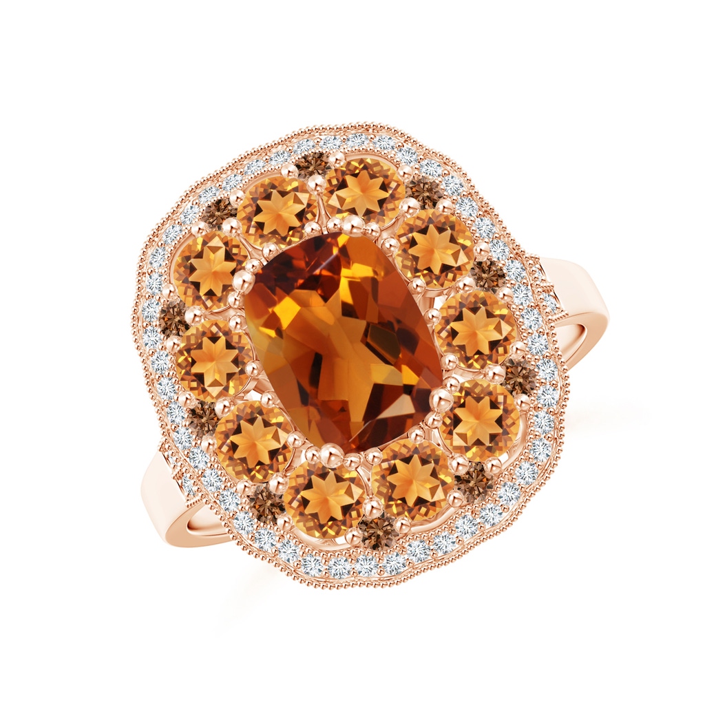 8x6mm AAAA Cushion Citrine Cocktail Ring with Milgrain Detailing in Rose Gold