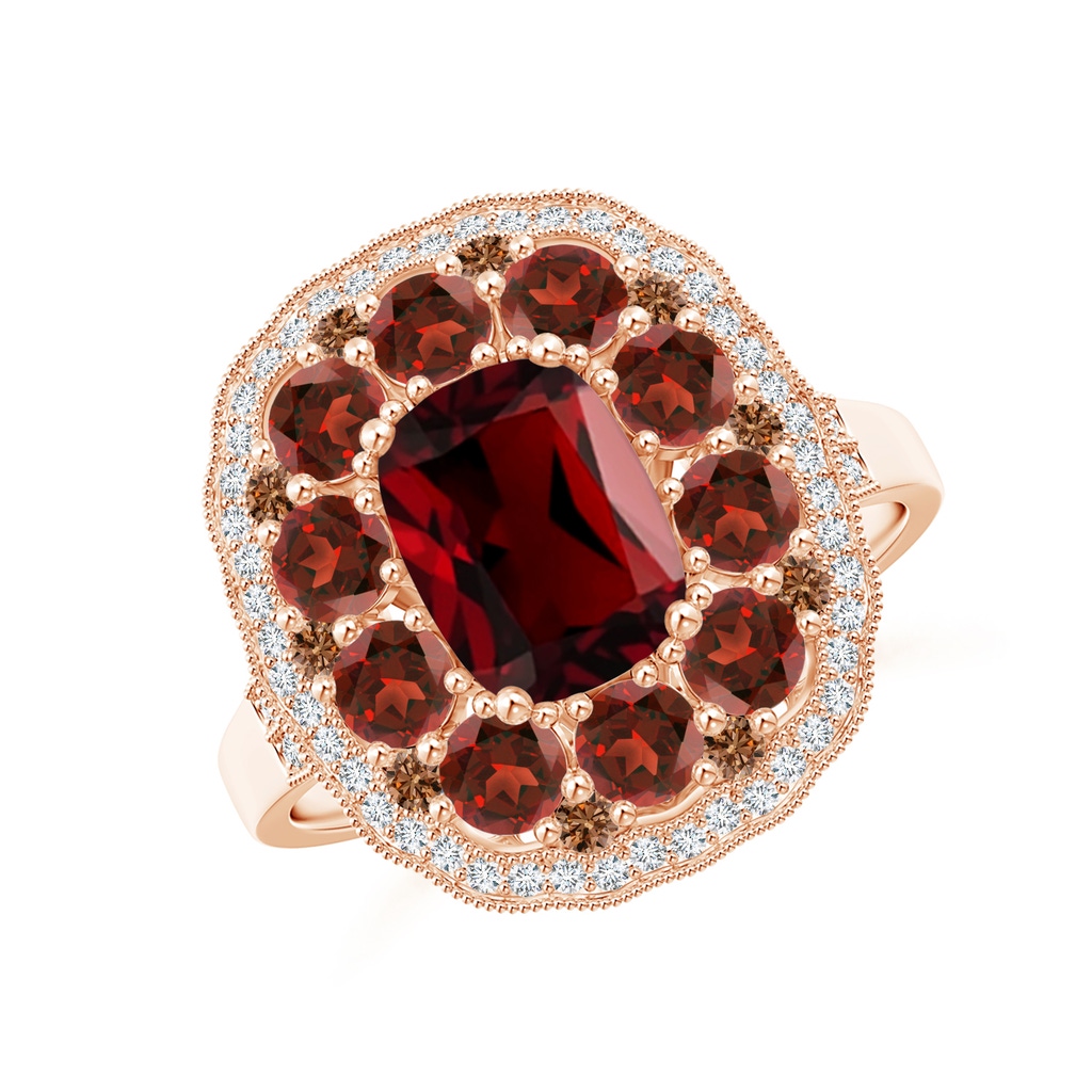 8x6mm AAAA Cushion Garnet Cocktail Ring with Milgrain Detailing in Rose Gold