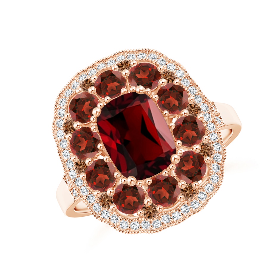 8x6mm AAAA Cushion Garnet Cocktail Ring with Milgrain Detailing in Rose Gold 