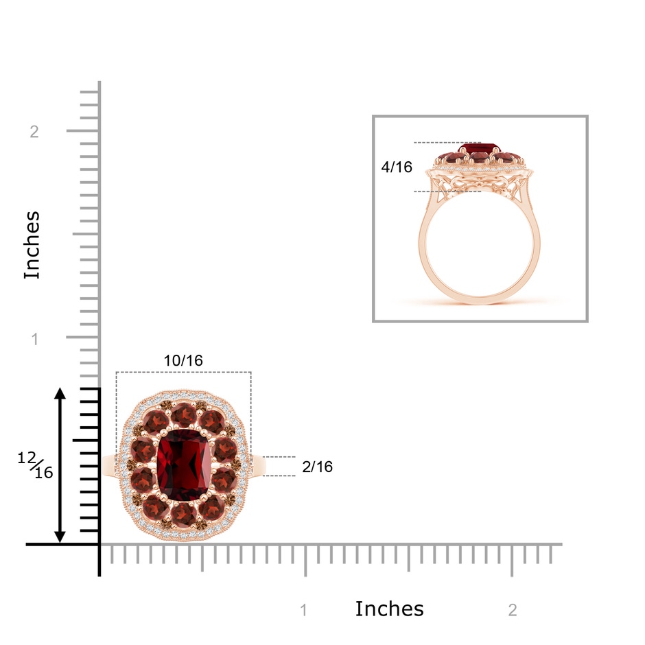 8x6mm AAAA Cushion Garnet Cocktail Ring with Milgrain Detailing in Rose Gold product image