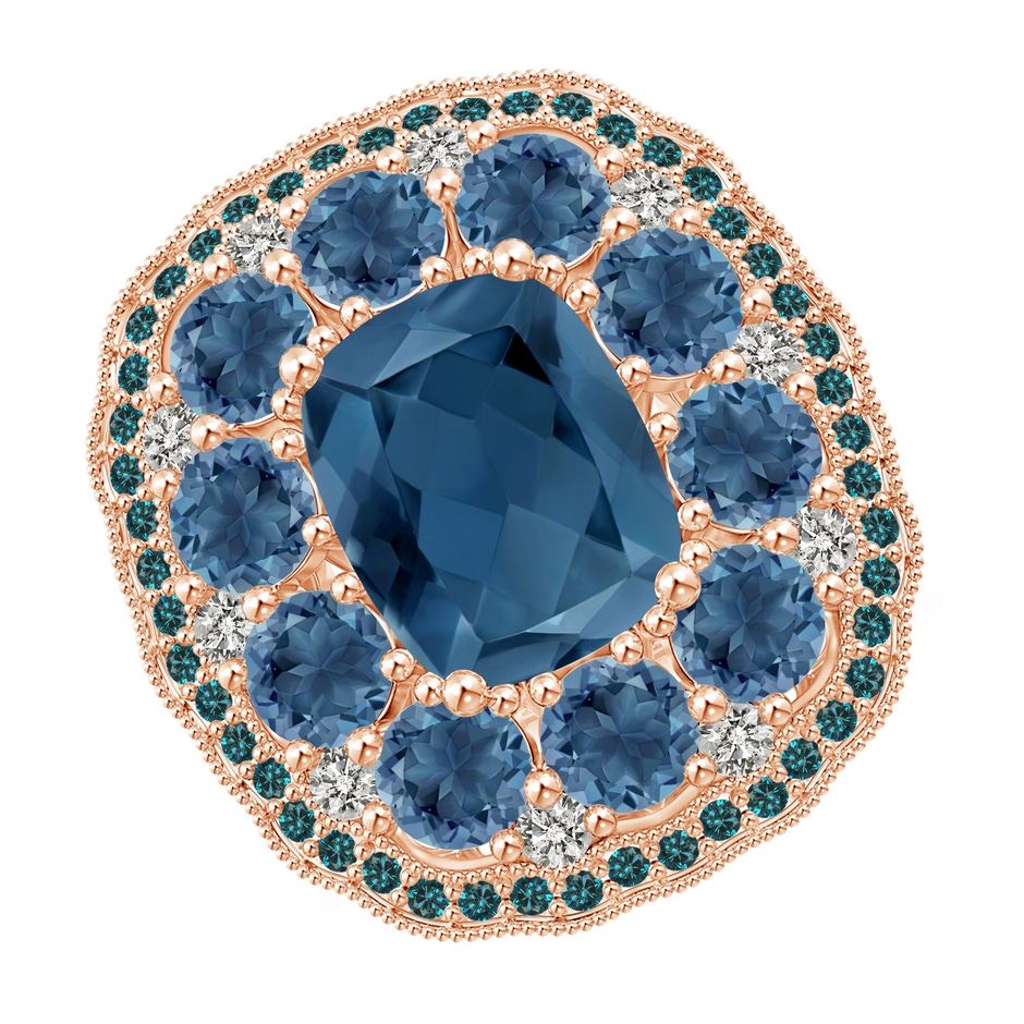 10x8mm A Cushion London Blue Topaz Cocktail Ring with Milgrain in Rose Gold 