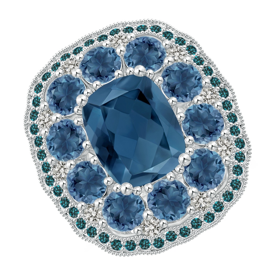 10x8mm A Cushion London Blue Topaz Cocktail Ring with Milgrain in White Gold 