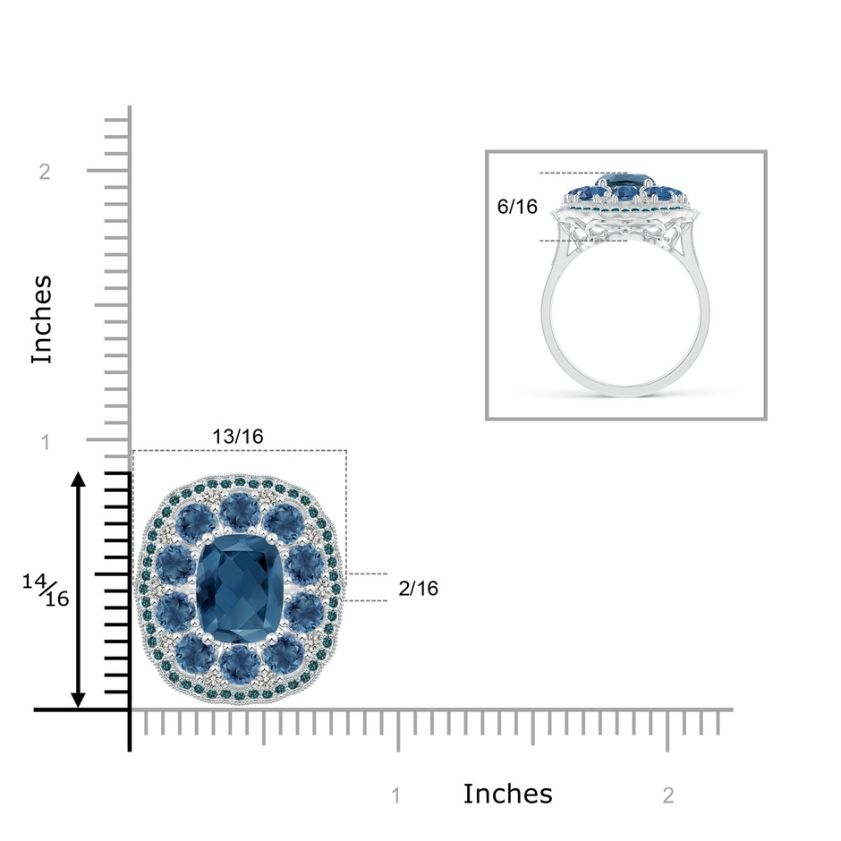 10x8mm A Cushion London Blue Topaz Cocktail Ring with Milgrain in White Gold product image