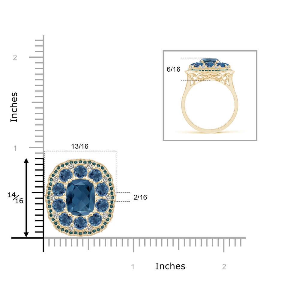 10x8mm A Cushion London Blue Topaz Cocktail Ring with Milgrain in Yellow Gold product image
