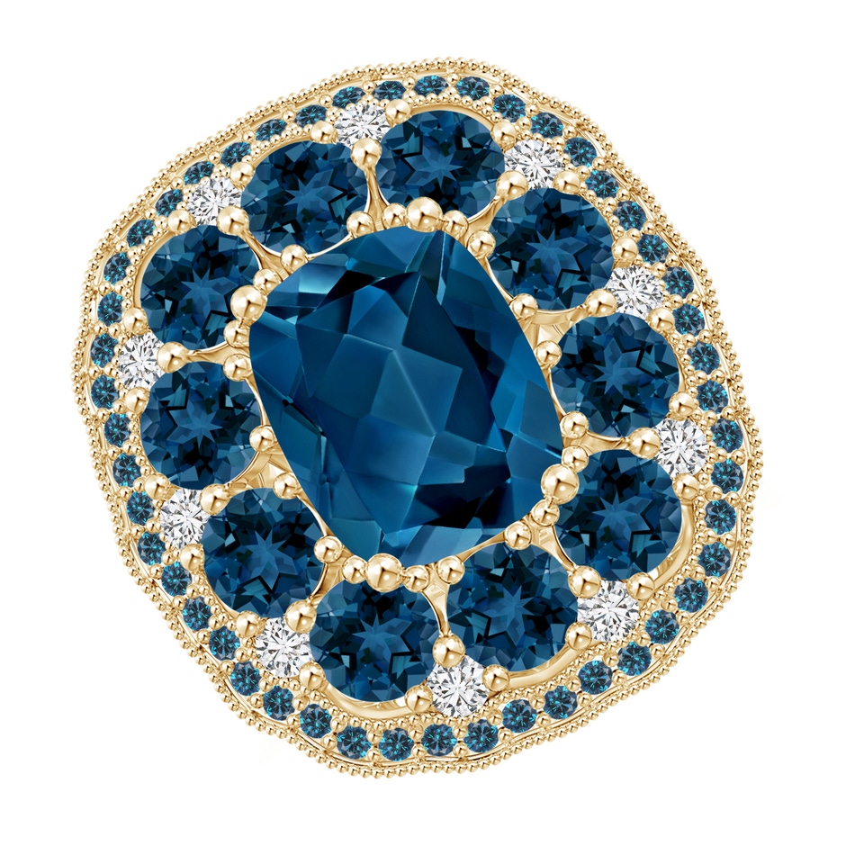 10x8mm AAA Cushion London Blue Topaz Cocktail Ring with Milgrain in Yellow Gold 