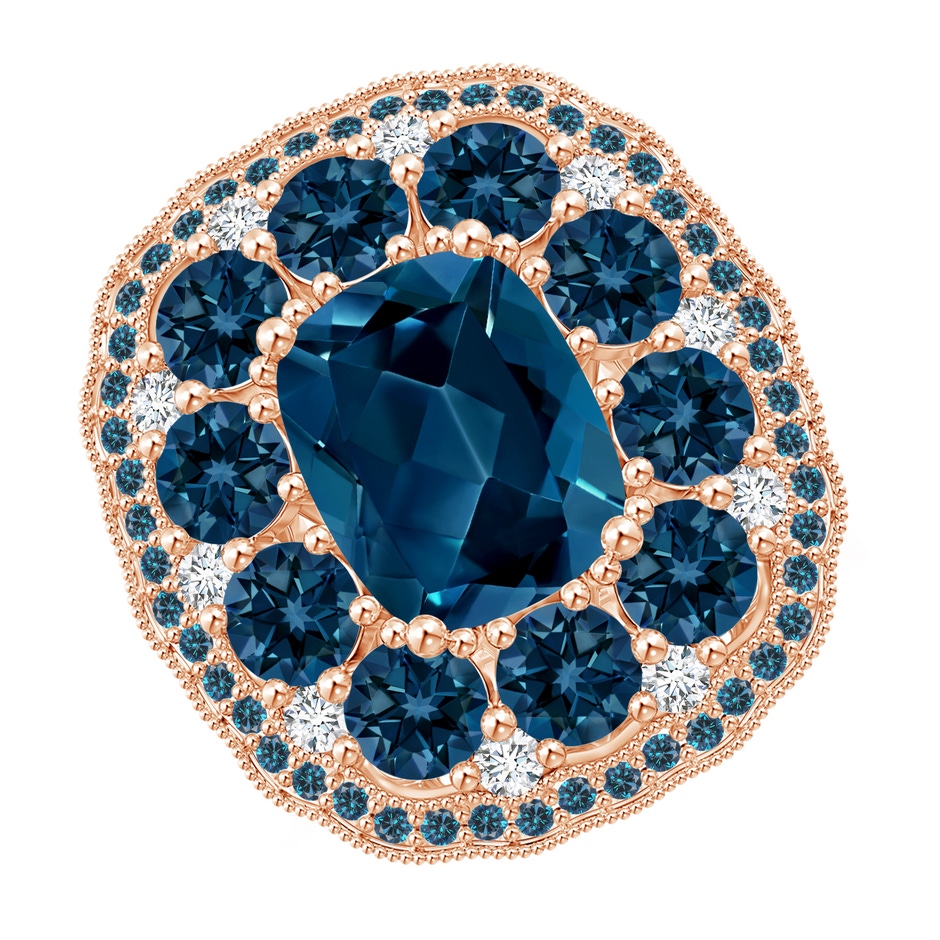 10x8mm AAAA Cushion London Blue Topaz Cocktail Ring with Milgrain in Rose Gold 