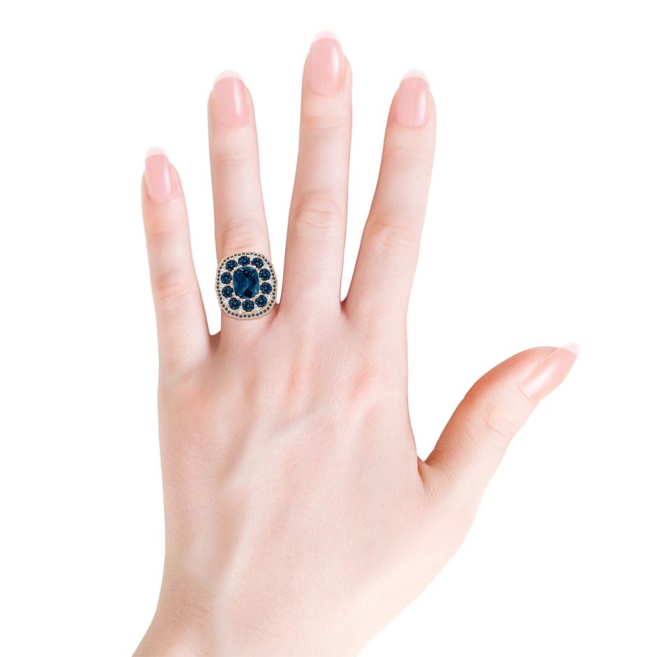 10x8mm AAAA Cushion London Blue Topaz Cocktail Ring with Milgrain in Rose Gold product image