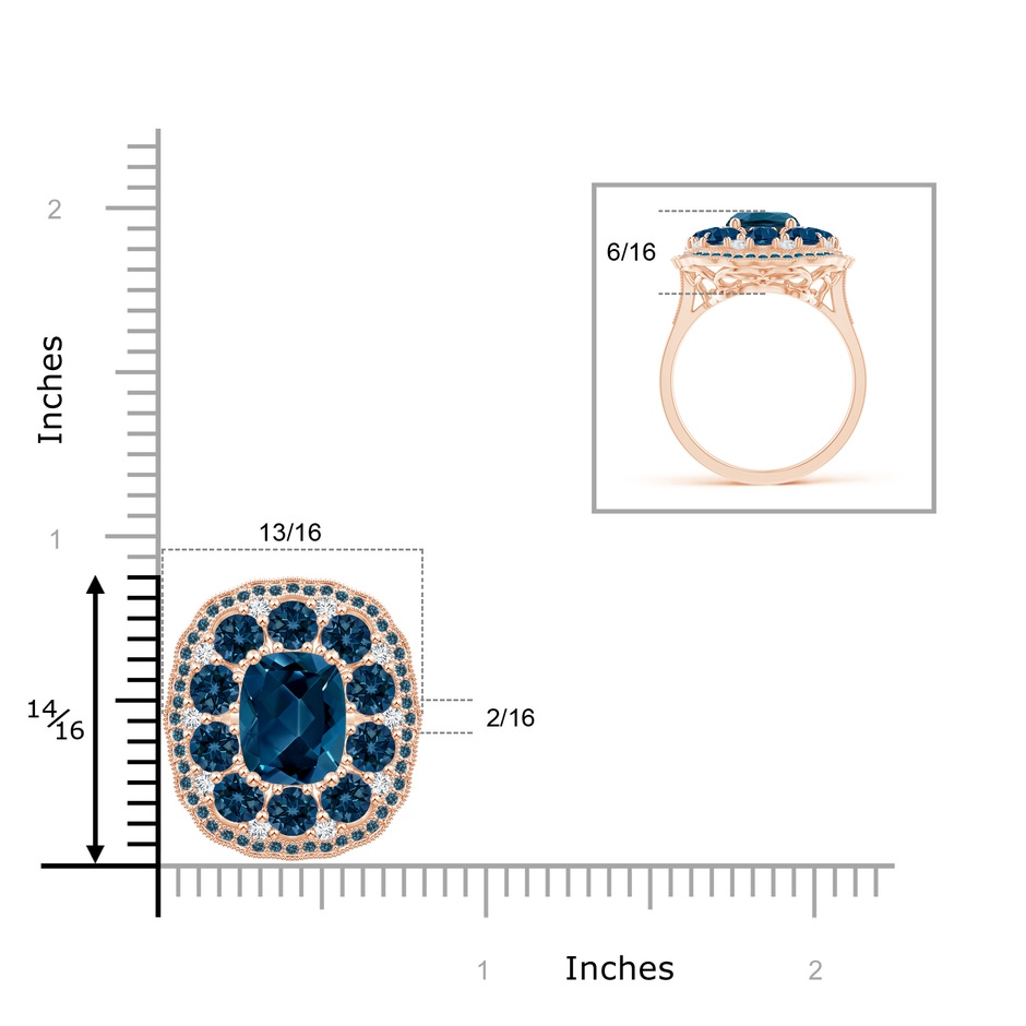10x8mm AAAA Cushion London Blue Topaz Cocktail Ring with Milgrain in Rose Gold product image