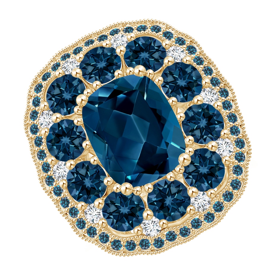 10x8mm AAAA Cushion London Blue Topaz Cocktail Ring with Milgrain in Yellow Gold 