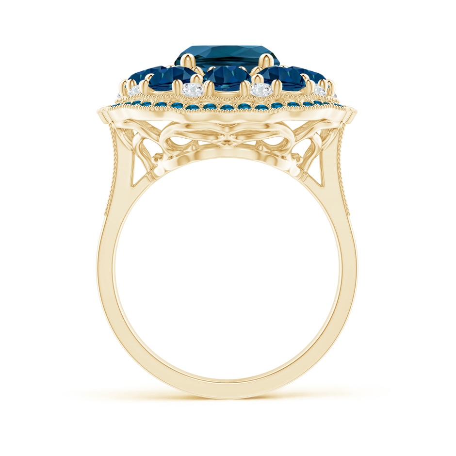 10x8mm AAAA Cushion London Blue Topaz Cocktail Ring with Milgrain in Yellow Gold product image