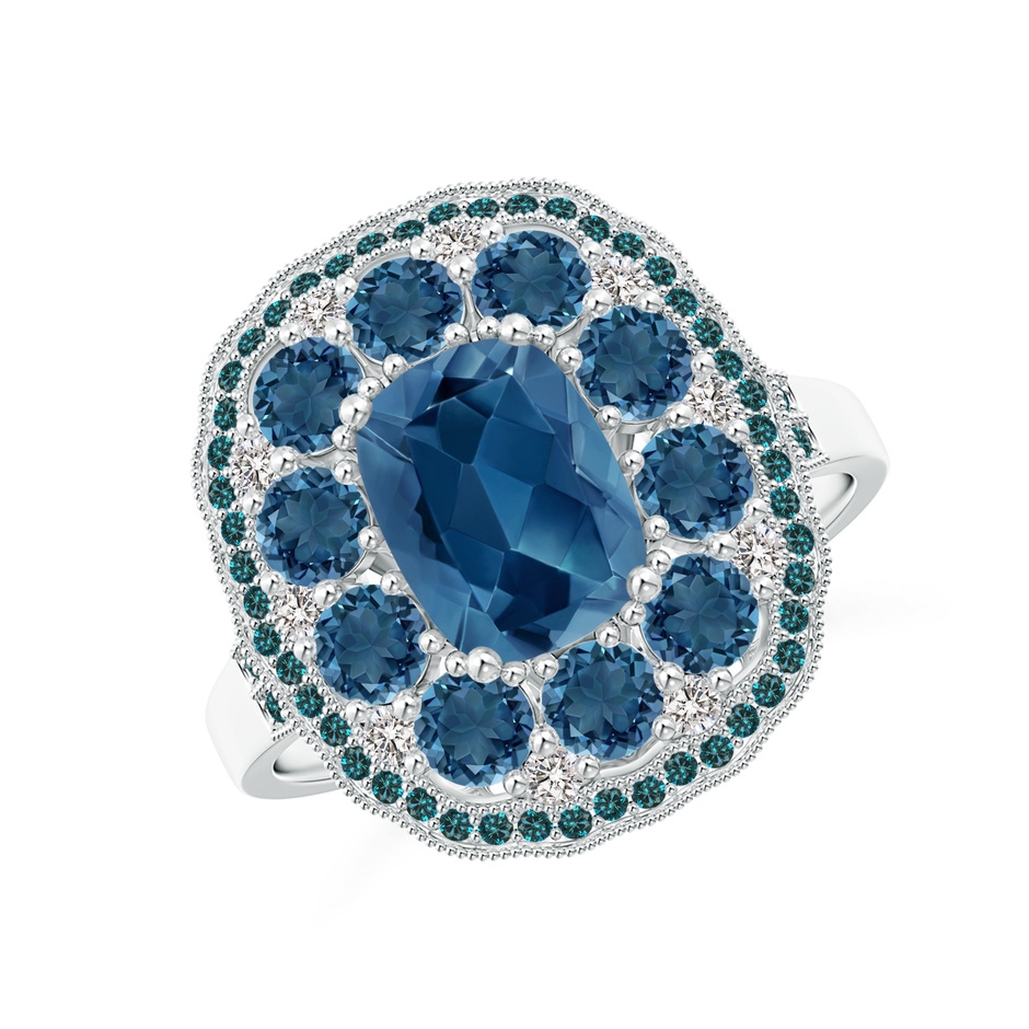 8x6mm AA Cushion London Blue Topaz Cocktail Ring with Milgrain in White Gold 