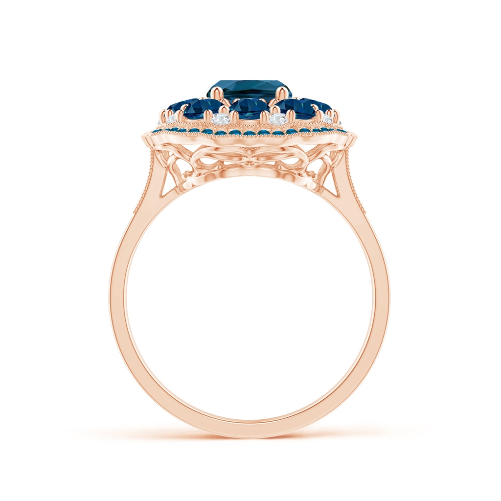 8x6mm AAAA Cushion London Blue Topaz Cocktail Ring with Milgrain in Rose Gold Product Image