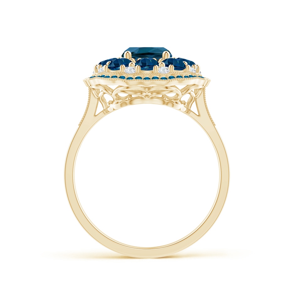 8x6mm AAAA Cushion London Blue Topaz Cocktail Ring with Milgrain in Yellow Gold product image