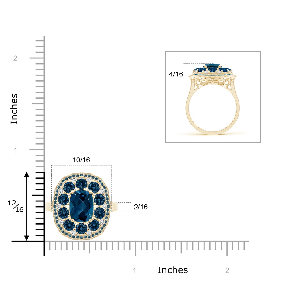 8x6mm AAAA Cushion London Blue Topaz Cocktail Ring with Milgrain in Yellow Gold product image