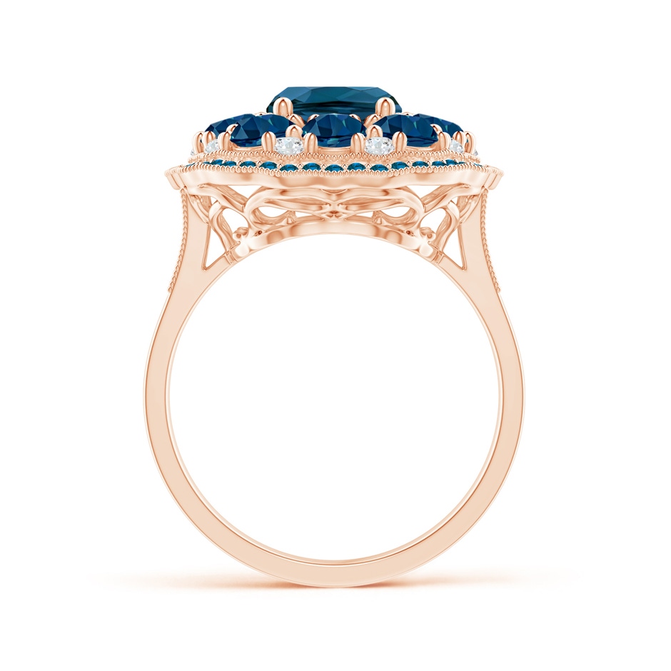 9x7mm AAAA Cushion London Blue Topaz Cocktail Ring with Milgrain in Rose Gold product image
