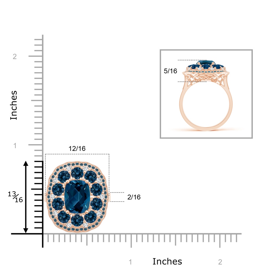 9x7mm AAAA Cushion London Blue Topaz Cocktail Ring with Milgrain in Rose Gold product image