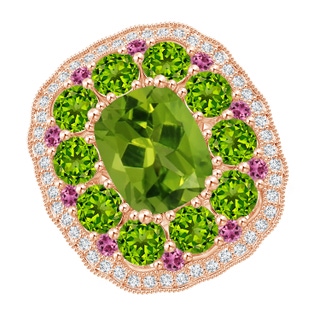 10x8mm AAAA Cushion Peridot Cocktail Ring with Milgrain Detailing in Rose Gold