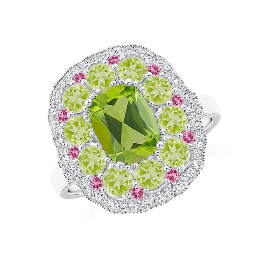 8x6mm AAA Cushion Peridot Cocktail Ring with Milgrain Detailing in White Gold 