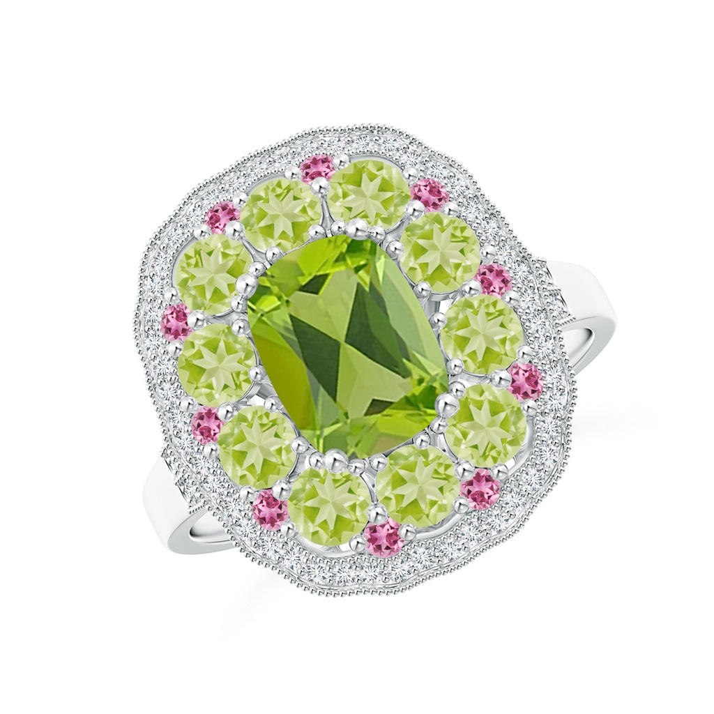 8x6mm AAA Cushion Peridot Cocktail Ring with Milgrain Detailing in White Gold