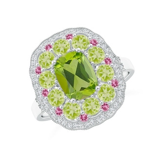 8x6mm AAA Cushion Peridot Cocktail Ring with Milgrain Detailing in White Gold