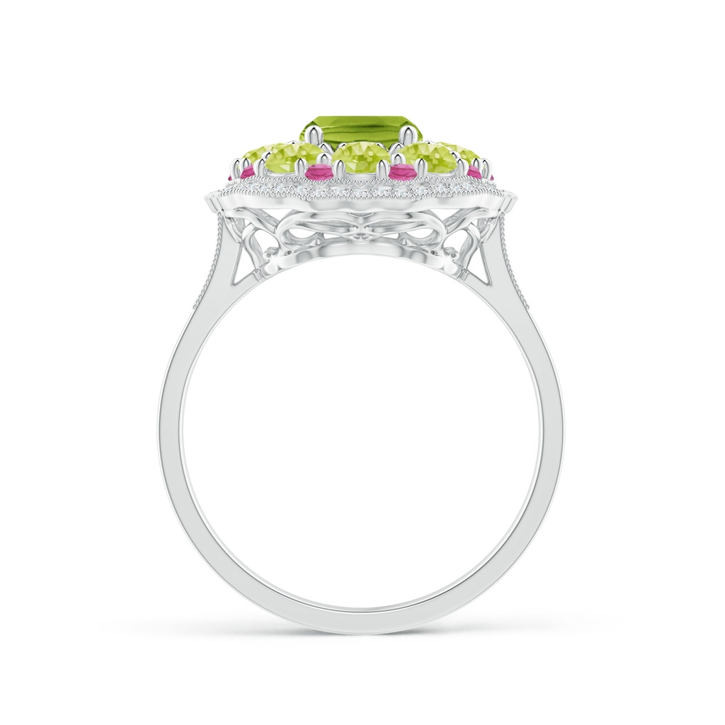 8x6mm AAA Cushion Peridot Cocktail Ring with Milgrain Detailing in White Gold Product Image