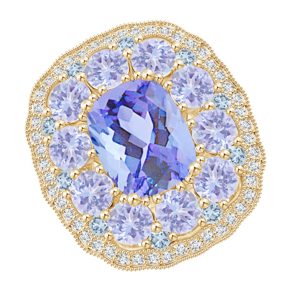 10x8mm A Cushion Tanzanite Cocktail Ring with Milgrain Detailing in Yellow Gold 