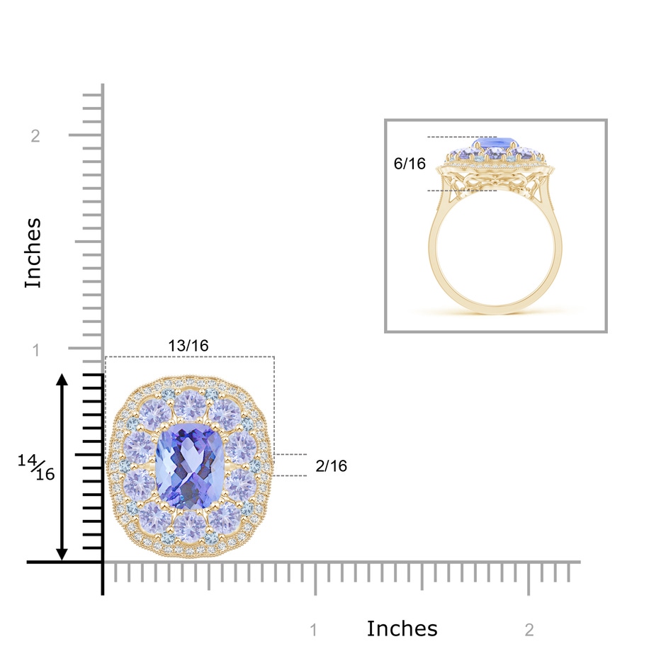10x8mm A Cushion Tanzanite Cocktail Ring with Milgrain Detailing in Yellow Gold Product Image