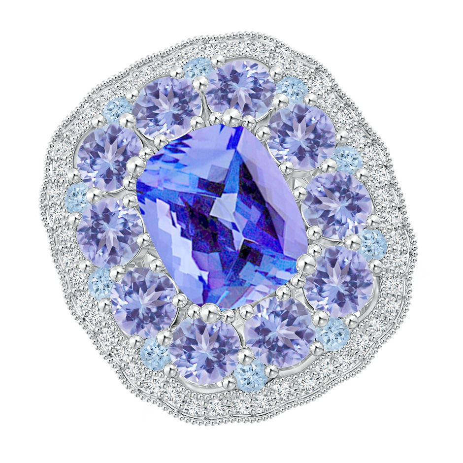 10x8mm AA Cushion Tanzanite Cocktail Ring with Milgrain Detailing in White Gold 