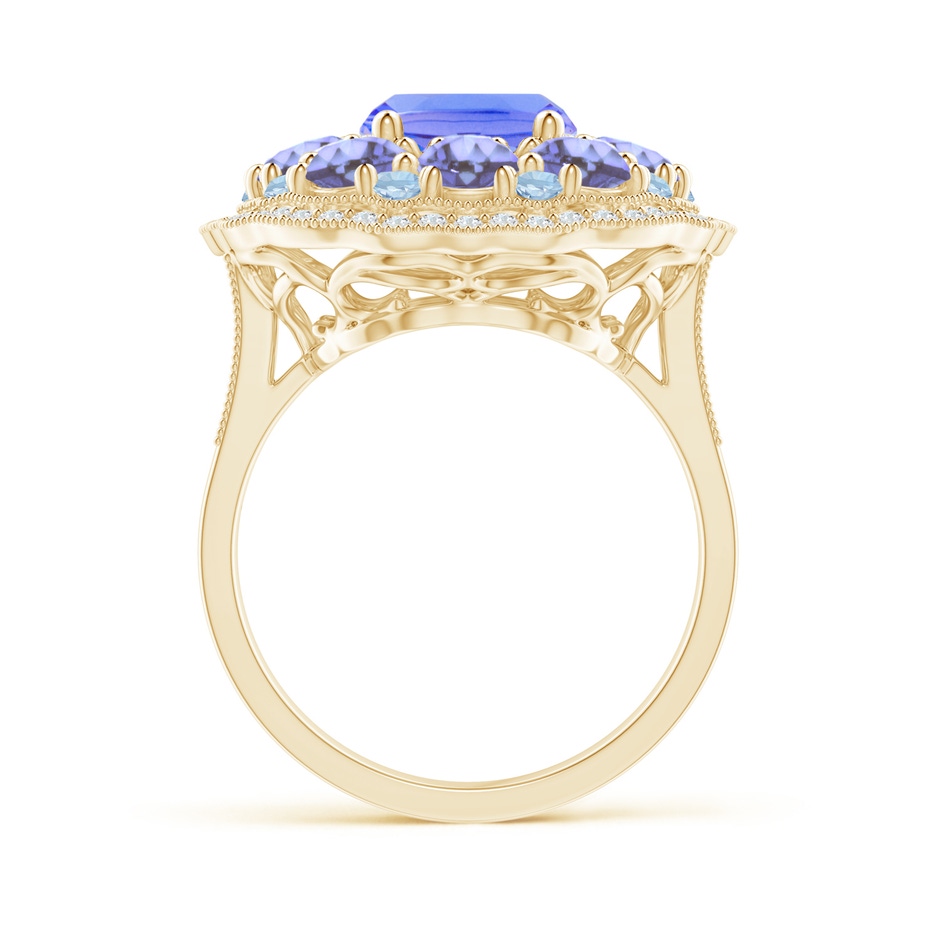 10x8mm AA Cushion Tanzanite Cocktail Ring with Milgrain Detailing in Yellow Gold product image
