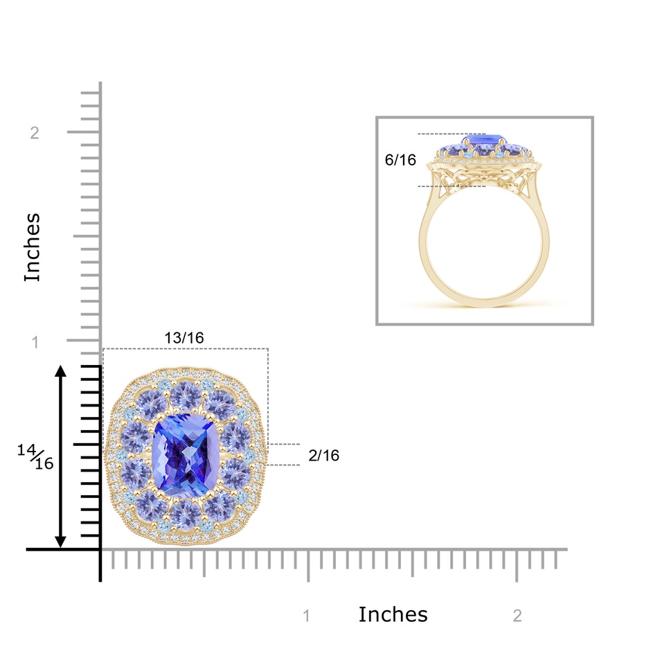 10x8mm AA Cushion Tanzanite Cocktail Ring with Milgrain Detailing in Yellow Gold product image