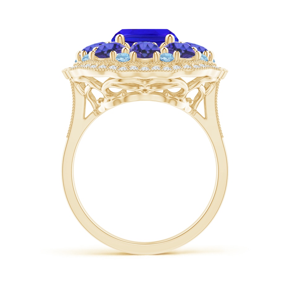 10x8mm AAA Cushion Tanzanite Cocktail Ring with Milgrain Detailing in Yellow Gold Product Image