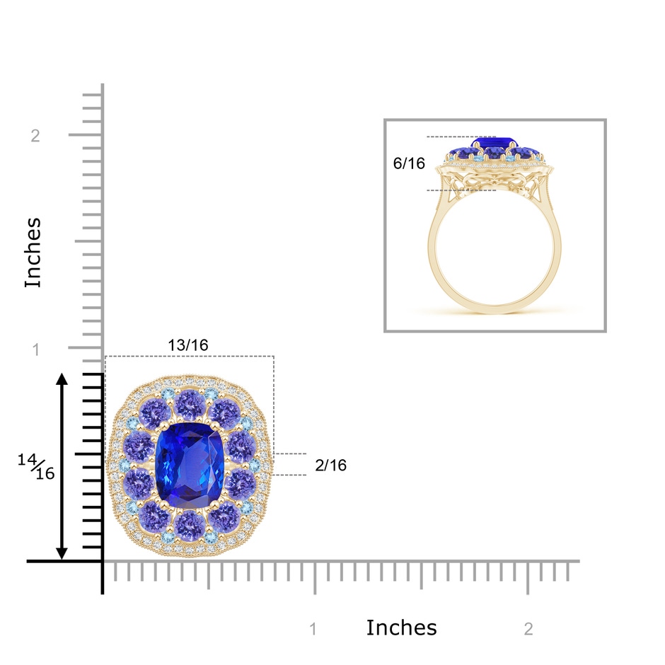 10x8mm AAA Cushion Tanzanite Cocktail Ring with Milgrain Detailing in Yellow Gold Product Image