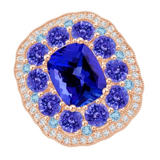 10x8mm AAAA Cushion Tanzanite Cocktail Ring with Milgrain Detailing in 9K Rose Gold