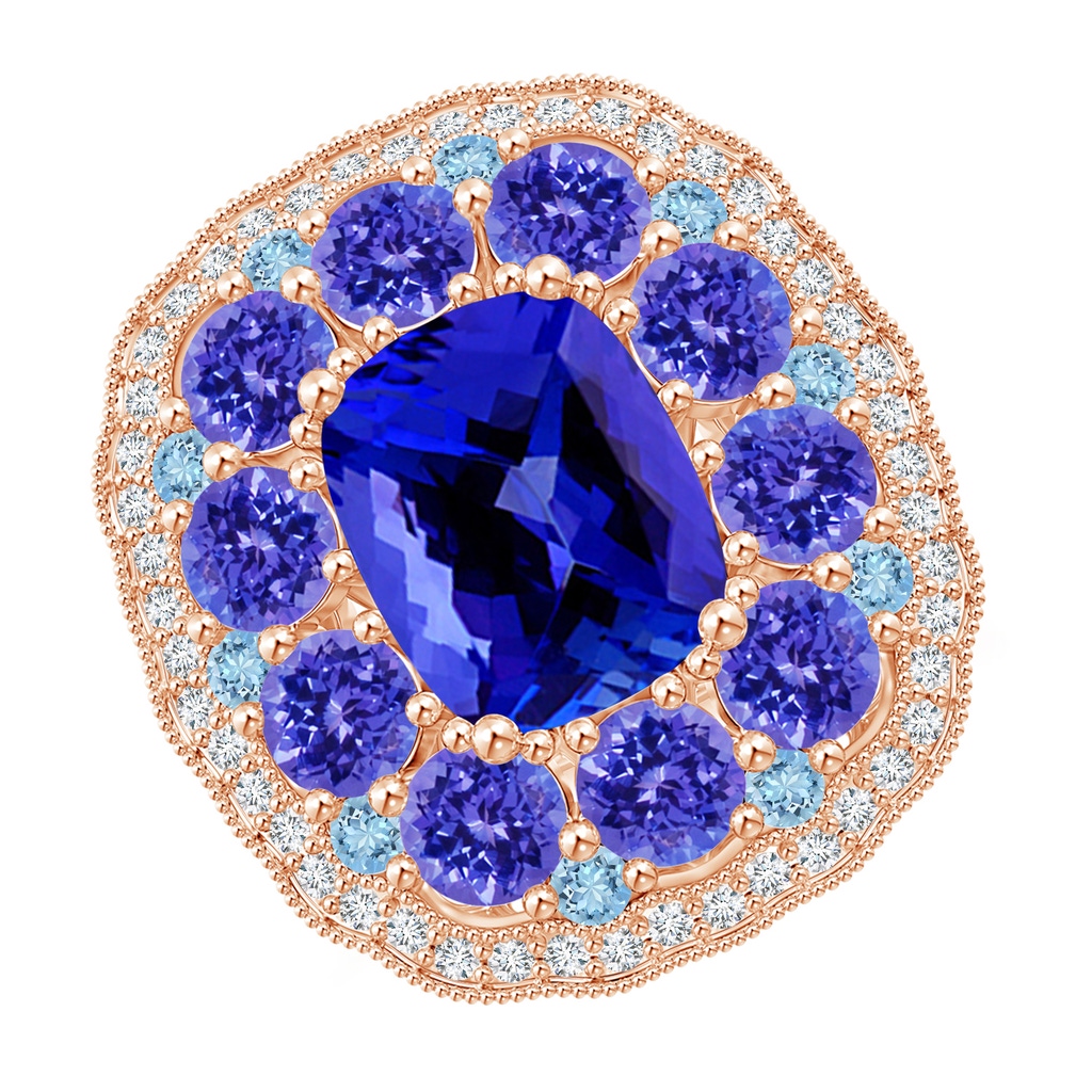 10x8mm AAAA Cushion Tanzanite Cocktail Ring with Milgrain Detailing in Rose Gold