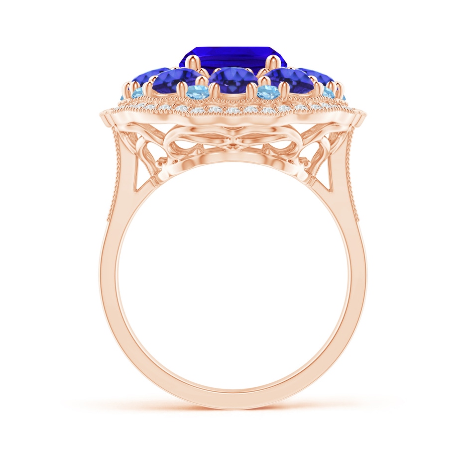 10x8mm AAAA Cushion Tanzanite Cocktail Ring with Milgrain Detailing in Rose Gold Product Image