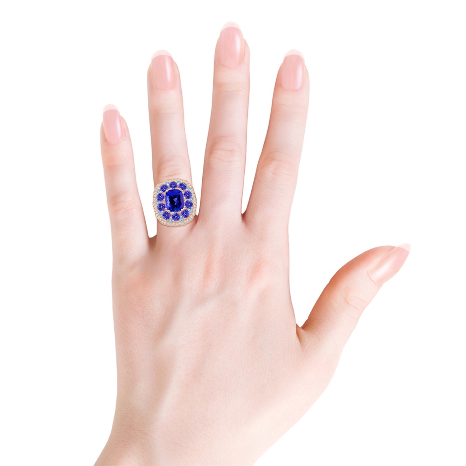 10x8mm AAAA Cushion Tanzanite Cocktail Ring with Milgrain Detailing in Rose Gold Product Image