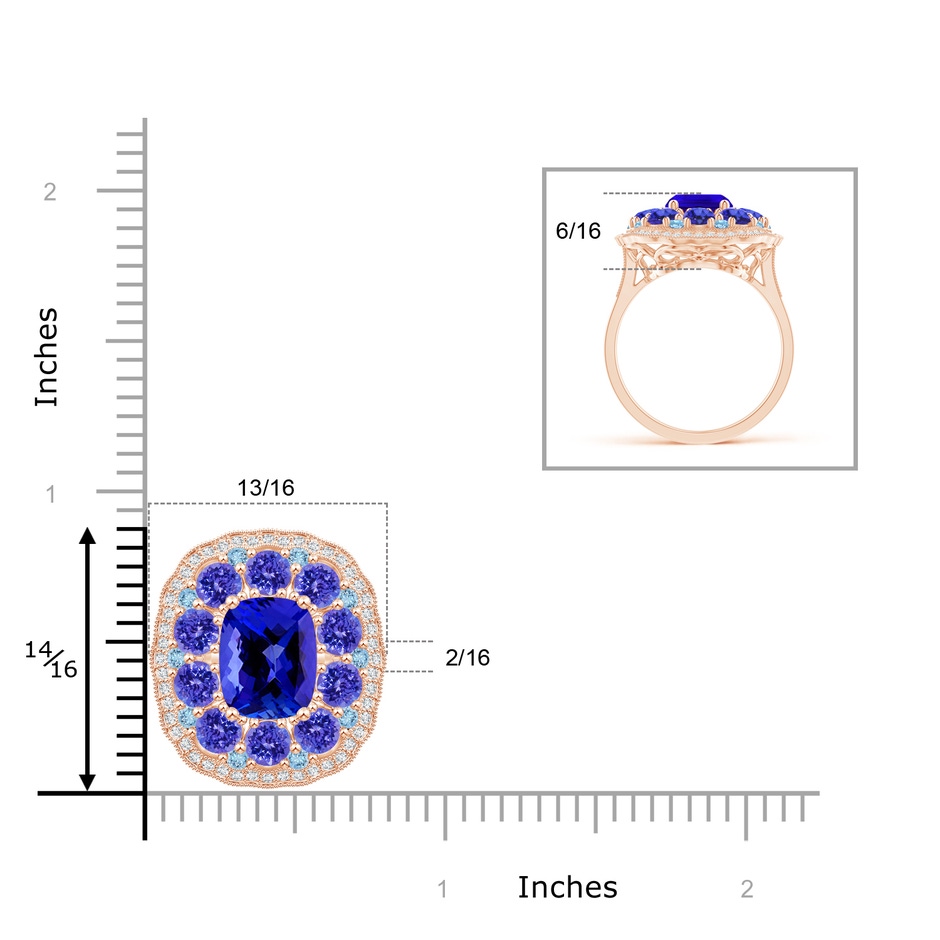 10x8mm AAAA Cushion Tanzanite Cocktail Ring with Milgrain Detailing in Rose Gold Product Image