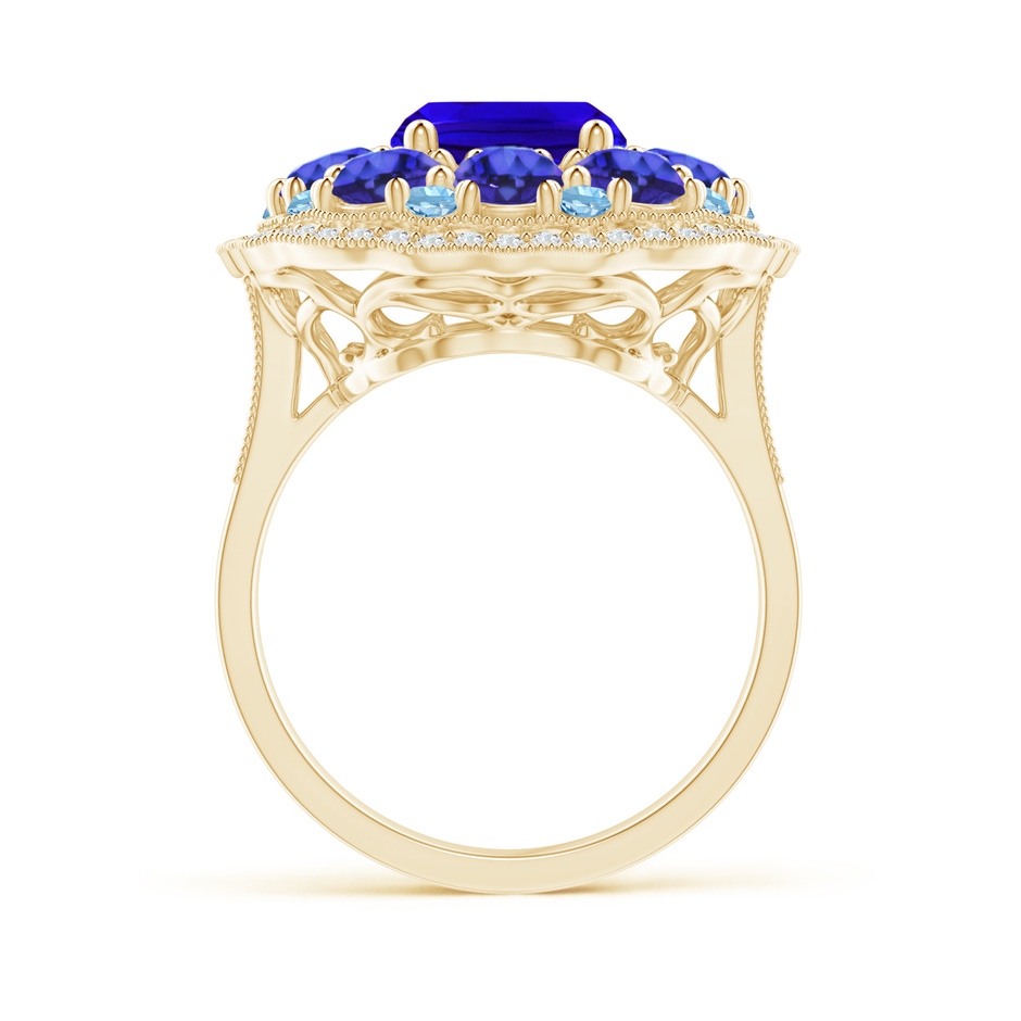 10x8mm AAAA Cushion Tanzanite Cocktail Ring with Milgrain Detailing in Yellow Gold Product Image