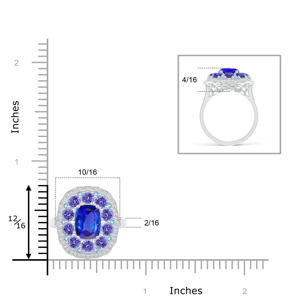 8x6mm AAA Cushion Tanzanite Cocktail Ring with Milgrain Detailing in White Gold Product Image