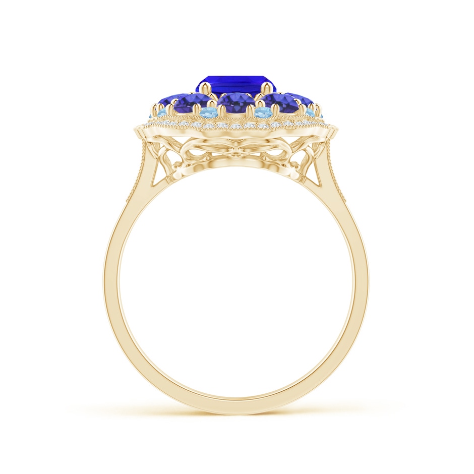 8x6mm AAA Cushion Tanzanite Cocktail Ring with Milgrain Detailing in Yellow Gold Product Image