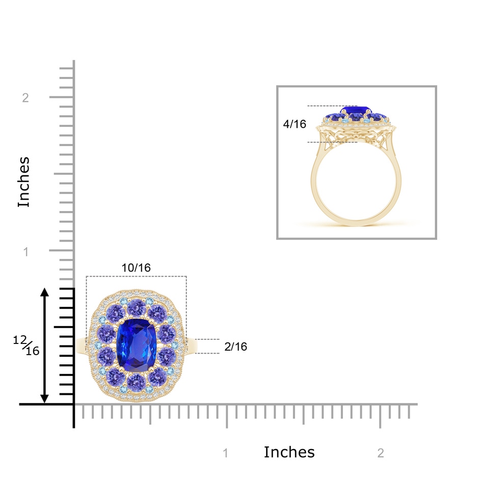 8x6mm AAA Cushion Tanzanite Cocktail Ring with Milgrain Detailing in Yellow Gold Product Image
