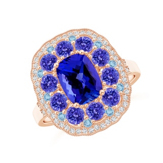 8x6mm AAAA Cushion Tanzanite Cocktail Ring with Milgrain Detailing in Rose Gold