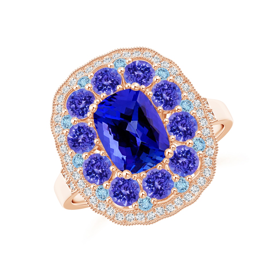 8x6mm AAAA Cushion Tanzanite Cocktail Ring with Milgrain Detailing in Rose Gold 