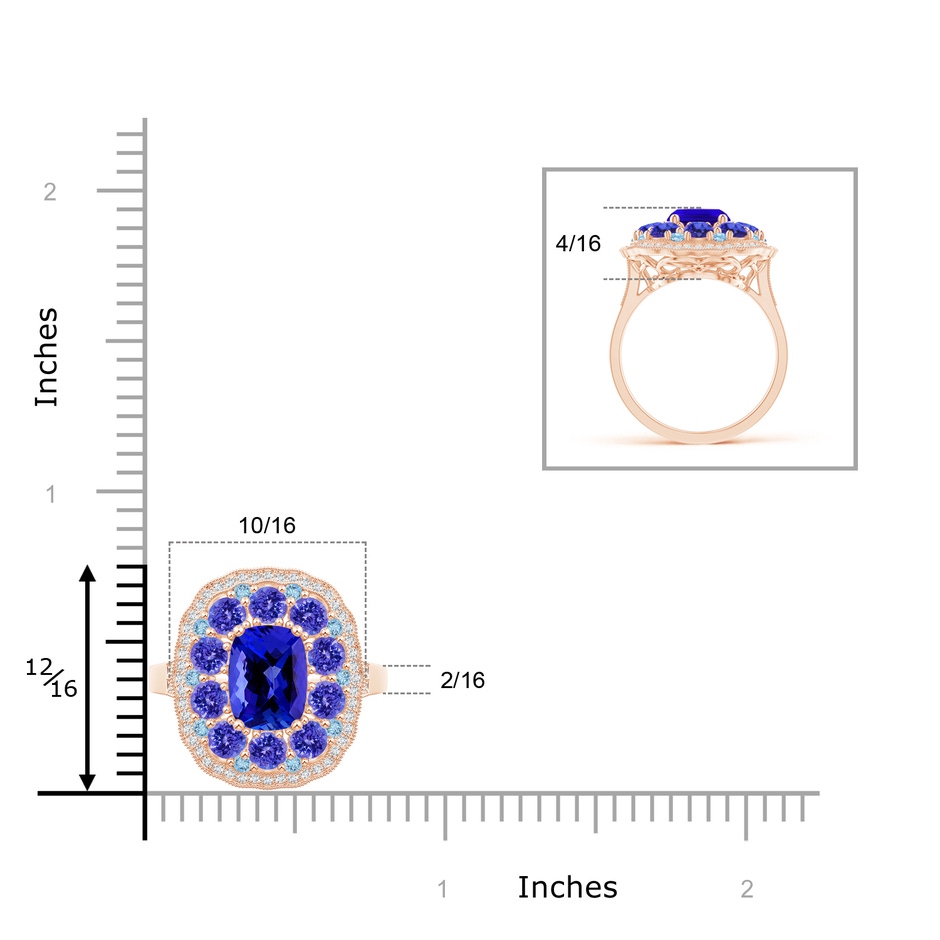 8x6mm AAAA Cushion Tanzanite Cocktail Ring with Milgrain Detailing in Rose Gold product image