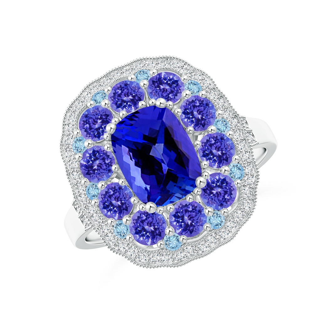 8x6mm AAAA Cushion Tanzanite Cocktail Ring with Milgrain Detailing in White Gold